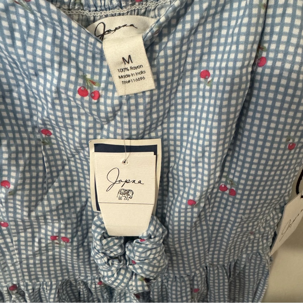 Japna Blue Gingham Cherry Printed Dress NEW - Picture 2 of 7
